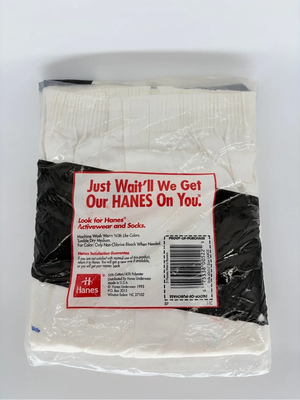 NIP Vintage 1993 Hanes Traditional Full Cut Boxers White - 3 Pack Large